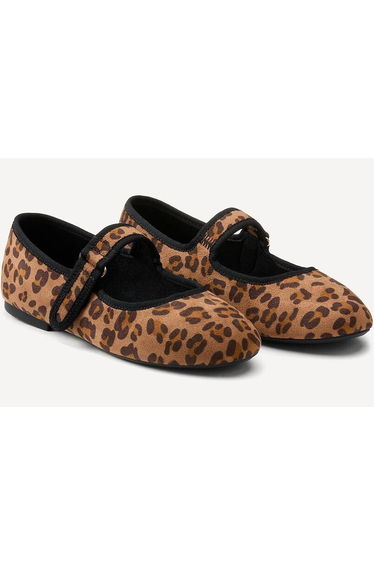 Kids Leopard Print Ballet Pumps with Buckles