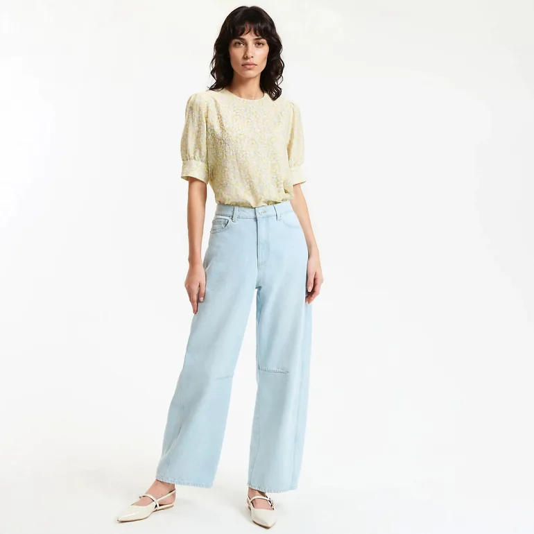 Floral Crew Neck Blouse - 1