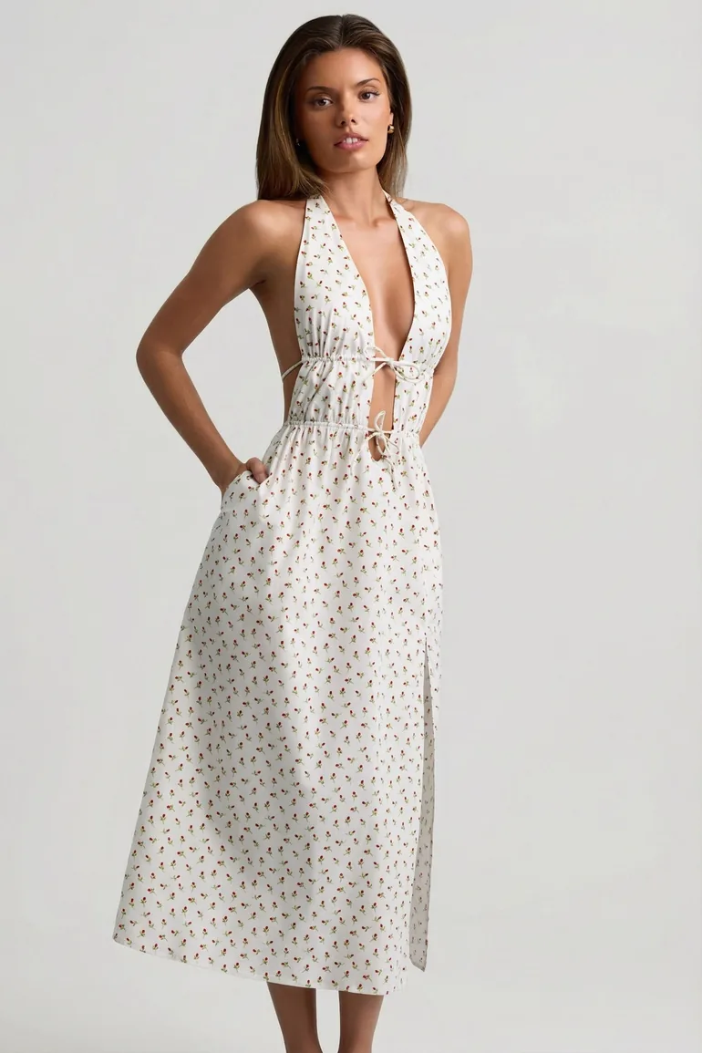 Backless Cotton-Poplin Maxi Dress in Rose Print Oh Polly Multicolour :  Bridal Dresses : VogaCloset Bahrain