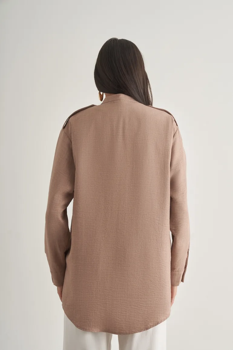 Mizalle Linen Textured Epaulette Tunic - 3