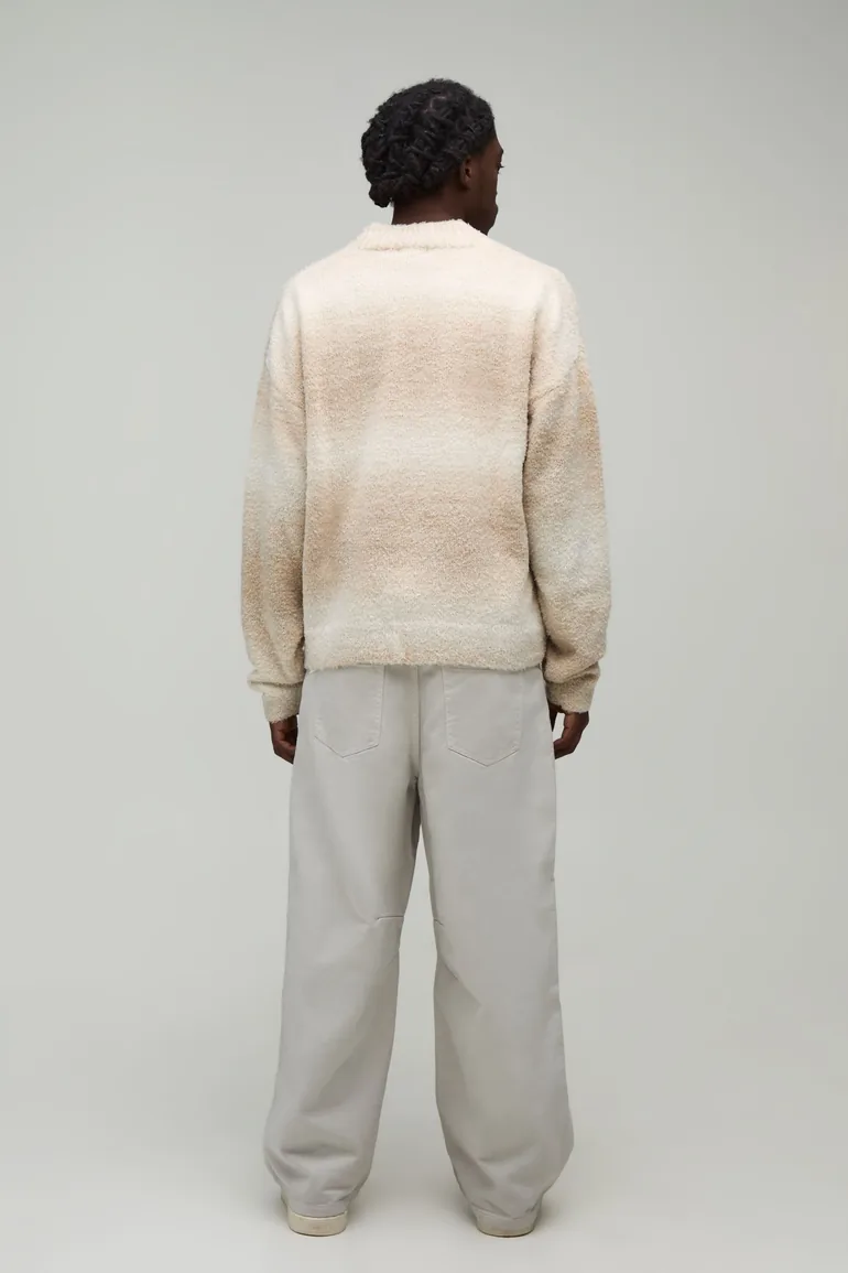 Relaxed Boxy Fluffy Ombre Knitted Cardigan - ecru - 1