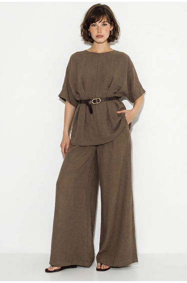 LUCCI Viscose-Linen Blouse And Wide-Leg Trousers Set