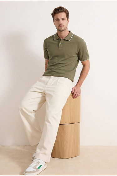 Khaki Regular Polo Collar Plain Polo Collar T-Shirt