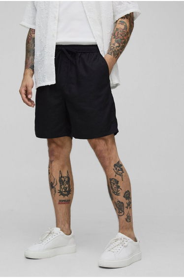 Elasticated Waist Relaxed Fit Mid Length Linen Blend Short
