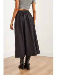 Women's Black Elastic Waist Parachute Bell Skirt - 4