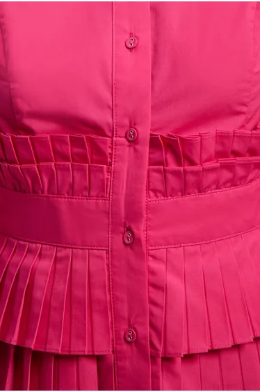 Cotton Poplin Tiered Ruffle Detail Long Sleeve Woven Blouse