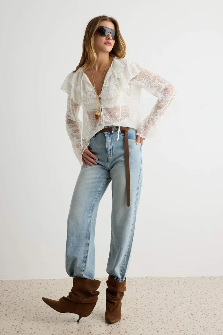 Premium Blue Tencel Blended High Waist Straight Jeans