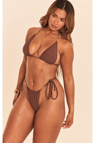 Shape Chocolate Gold Beaded Tanga Bikini Bottom