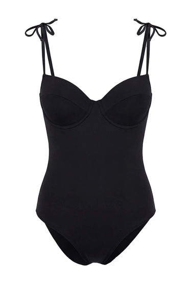 Black Plain Balconette Rash Guard Sleeveless Swimsuit