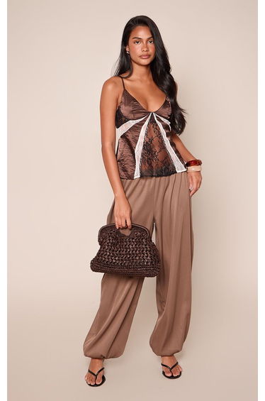 Dark Chocolate Lace Panelled Strappy Cami Top