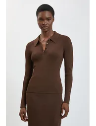Rib Knitted Collar Detail Polo Top - 1