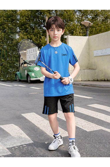 Boys Slogan Print Round Neck T-Shirt and Shorts Set