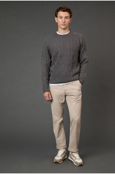 Mid Grey Chunky Cable Crew Neck Jumper
