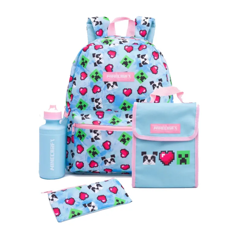 Minecraft Pixel Backpack Set - Blue/Pink