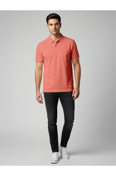 Men Pink Cotton Polo with Pocket