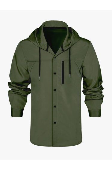 Men Solid Pocket Detail Long Sleeve Hooded Jacket