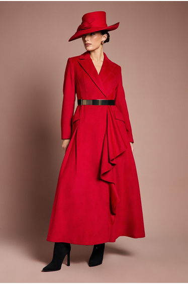 Lisa Tan Occasion Gold Belt Ruffle Detail Longline Coat