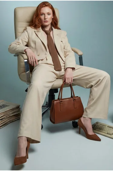 MY FASHION Buttoned Jacket and Pleated Pants Two-Piece Set