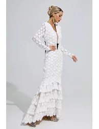 Berthe White Lace Mermaid Dress - 5
