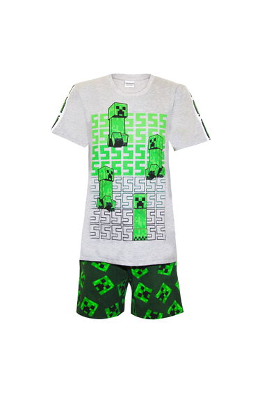 Minecraft Boys Short Pyjama Set - Heather Grey/Green/Black