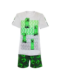 Minecraft Boys Short Pyjama Set - Heather Grey/Green/Black