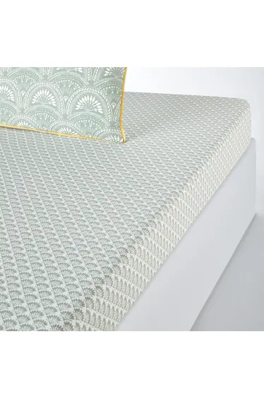 شرشف سرير قطن مغسول أخضر بحواف مطاطية