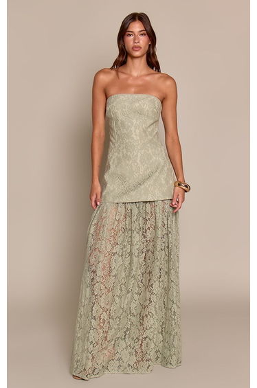 Sage Lace Sheer Skirt Panel Bandeau Maxi Dress