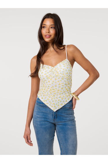 Hanky Hem Printed Mesh Crop Top