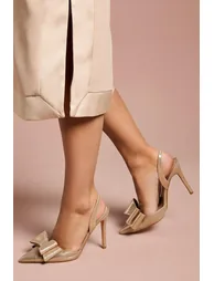 Tamara Metallic Textile Satin Bow Slingback High Stiletto Heel Court Shoes