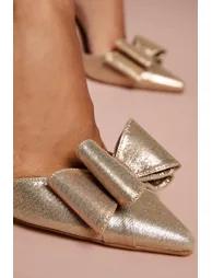 Tamara Metallic Textile Satin Bow Slingback High Stiletto Heel Court Shoes - 3