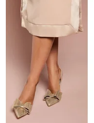 Tamara Metallic Textile Satin Bow Slingback High Stiletto Heel Court Shoes - 1