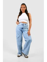 Plus High Waist Bum Shaper Wide Leg Jean - acid wash light blue - 2