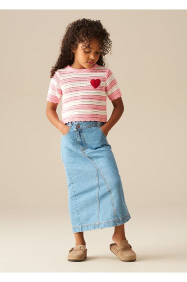 Meg Embroidered Heart Stripe Knit Top