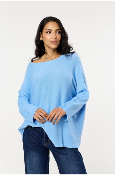 Sky Blue Off Shoulder Relaxed Knit Jumper