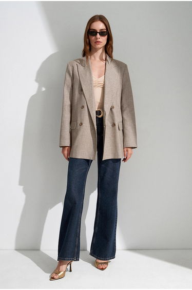 DILVIN Long Shawl Collar Crepe Blazer