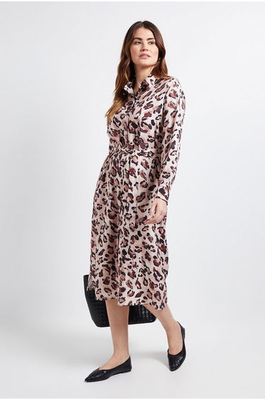 Leopard Collared Button Through Shirt Dress
