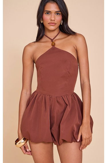 Chocolate Halterneck Puffball Playsuit