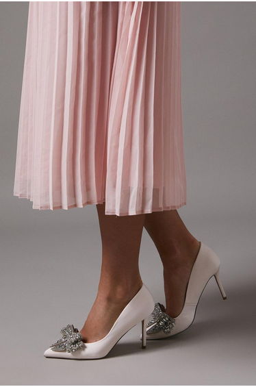 Wide Fit Tania Satin Embellished Bow High Heel Stiletto Court Shoes