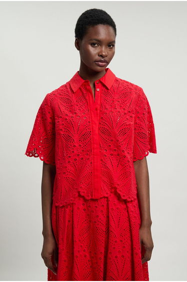 Cotton Broderie Short Sleeve Blouse