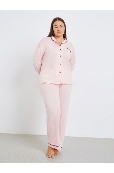Plus Size Rick Rack Trim Shirt and Pyjama Set