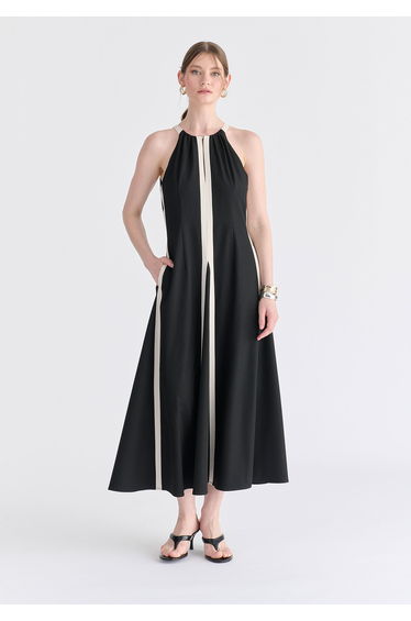 Contrast Details Halterneck Midi Dress