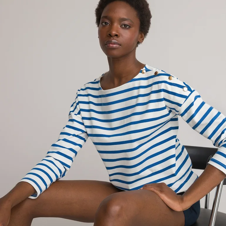 Cotton Breton Striped T-Shirt with Crew-Neck - 8