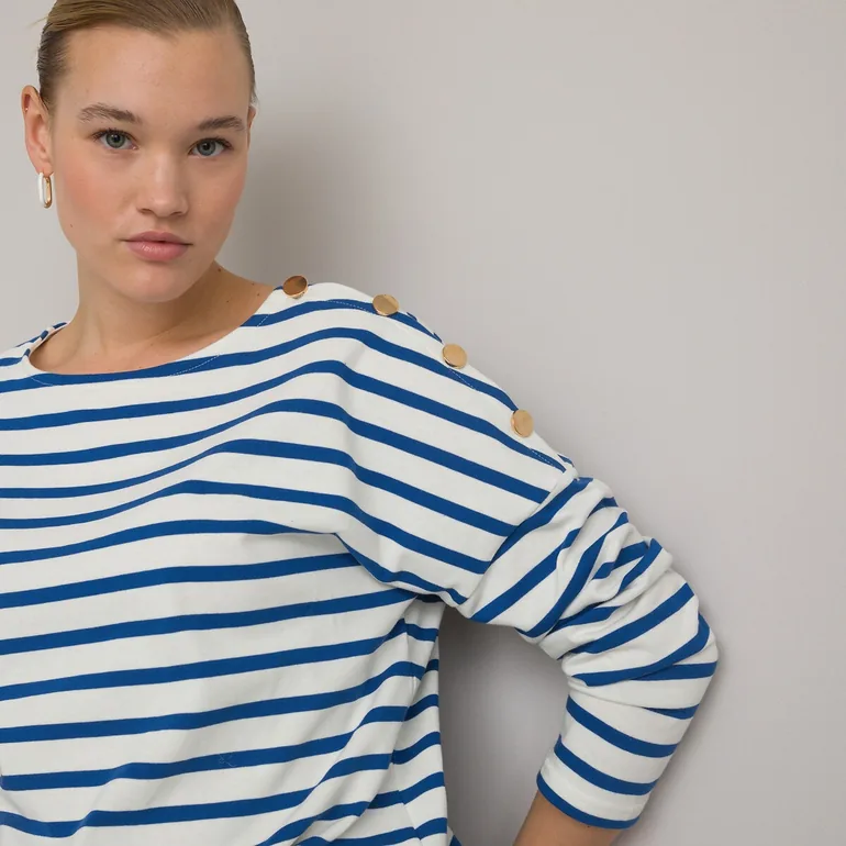 Cotton Breton Striped T-Shirt with Crew-Neck - 10