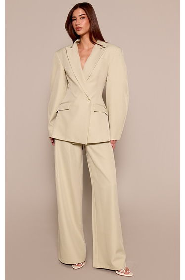 Sage Green Woven High Waist Tailored Trousers