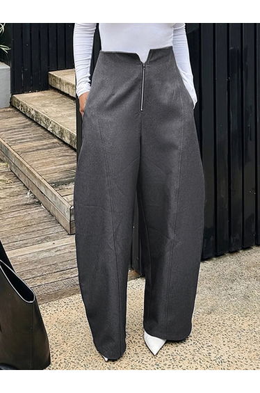 Loose Pockets Solid Color Zipper Pants Trousers