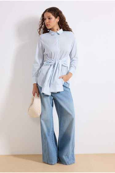 Multi-Colored Regular Terrycotton Striped Woven Hijab Shirt