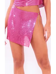 Premium Hot Pink Chainmail Mini Skirt - 2