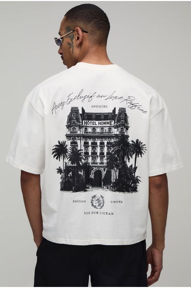 Palm Palace Print Oversized Boxy T-shirt - ecru