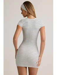 Modal Short-Sleeve Bodycon Mini Dress in Blue Yellow Stripe - 2