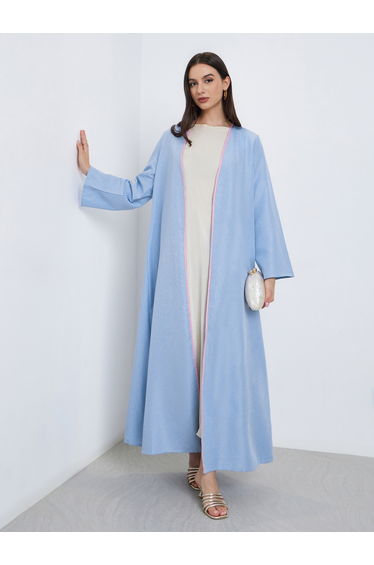 Blue Contrast Trim Front Open Abaya